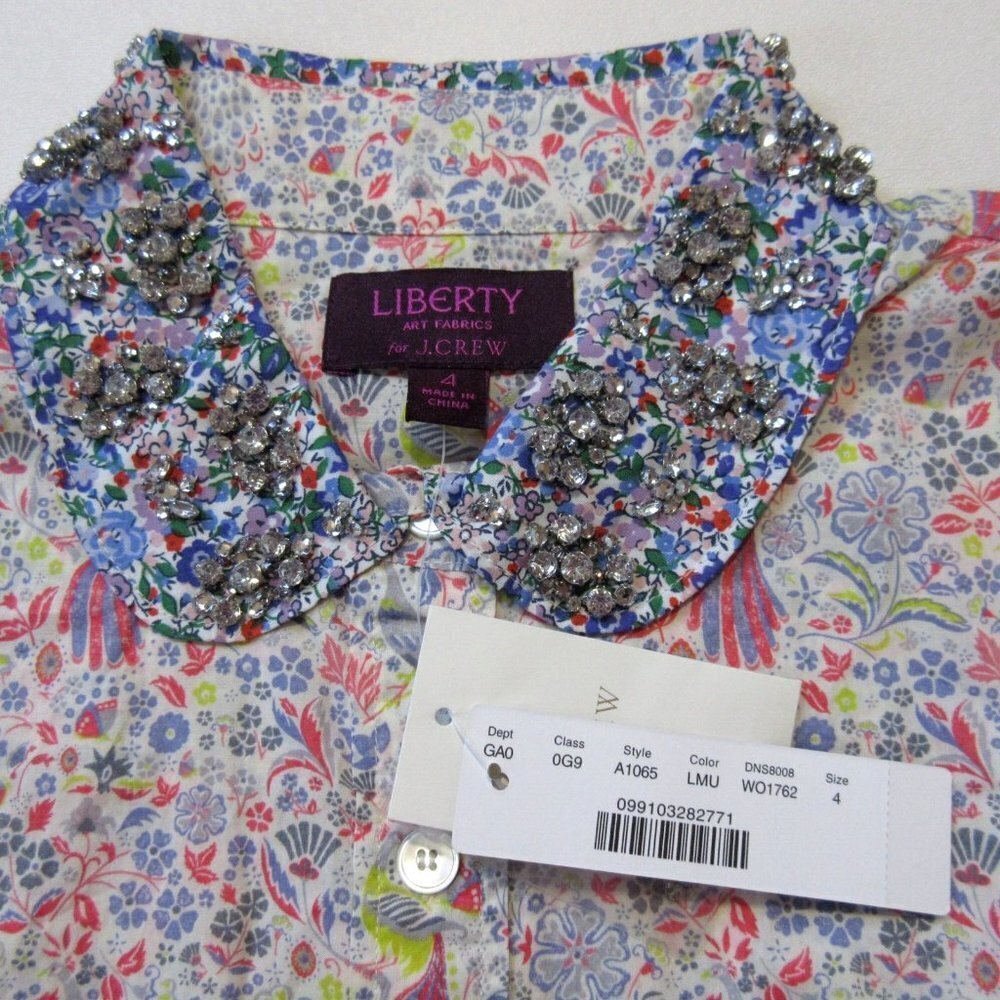 NWT J.Crew Liberty Jeweled Collar Shirt in Junos Garden Peacock Floral 4 - Picture 3 of 6